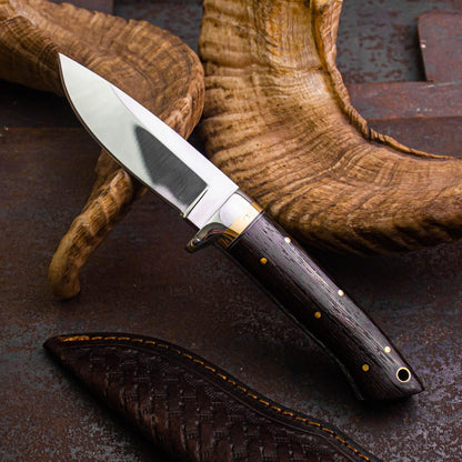 Handmade Stainless Steel Hunting Knife with Wenge Wood Handle – Full Tang Outdoor Knife with Leather Sheath - Arham Cutlery