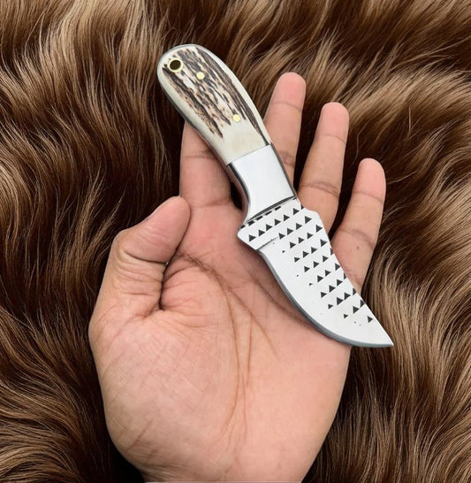 Compact Handcrafted Knife – Stag Horn Handle & Geometric Rasp Blade | Arham Cutlery