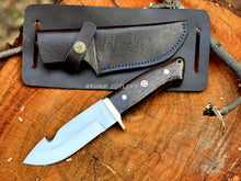 Cargar imagen en el visor de la galería, Custom D2 Steel Gut Hook Knife with Wenge Wood Handle &amp; Leather Sheath
