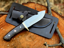 Cargar imagen en el visor de la galería, Custom D2 Steel Gut Hook Knife with Wenge Wood Handle &amp; Leather Sheath
