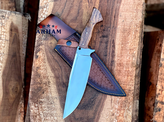 Premium 13" Handmade Hunting Knife – D2 Tool Steel, Rosewood Handle, Leather Sheath