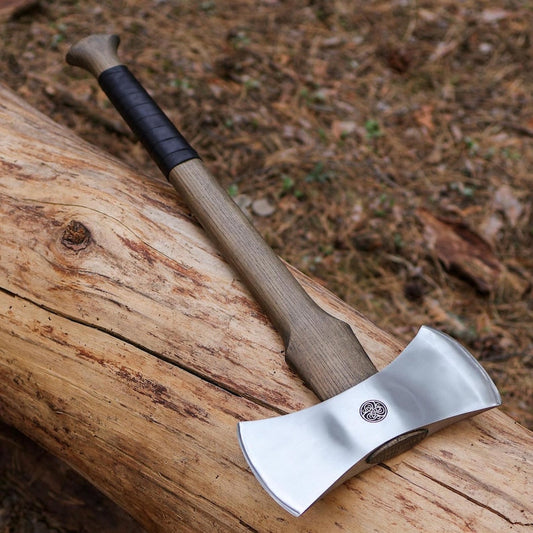 Custom Double Blade Viking Axe – Handmade Hardened Steel Warrior Hatchet with Ash Wood Shaft Arham Cutlery