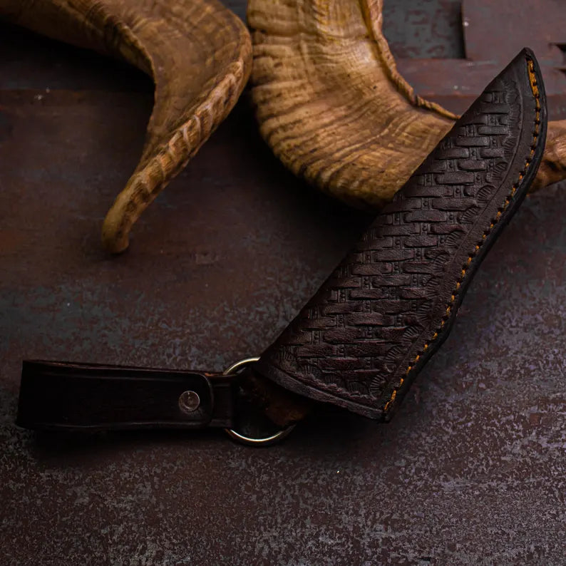 Handmade Hunting Knife with Brass Inlay Blade – Stainless Steel Fixed Blade Knife, Gloss Handle with Leather Sheath - Arham Cutlery