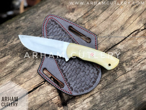 Winter's Wrath Handmade D2 Steel 9" Handmade Fixed Blade With Cowhide Leather Sheath , Camel Bone Knife , Best Gift For Hunter