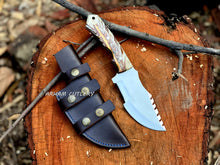 Cargar imagen en el visor de la galería, Handmade D2 Steel Tracker Knife with Pine Cone Resin Handle and Leather Sheath – Arham Cutlery
