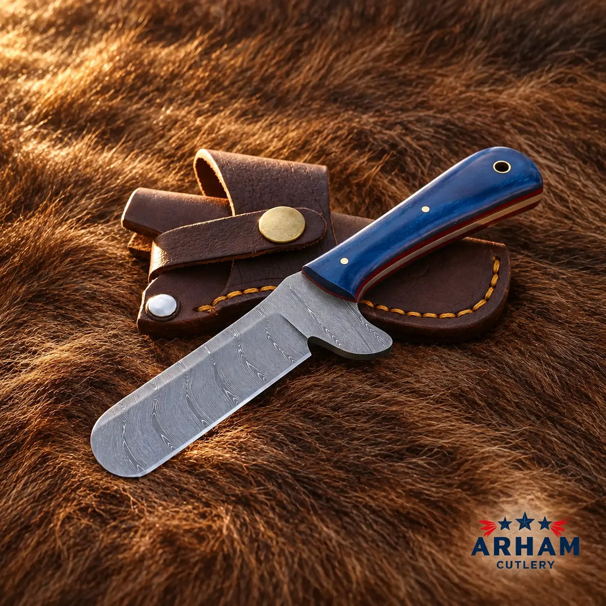 Blueguard Stockman Damascus Castration Knife – Blue Bone Handle Arham Cutlery