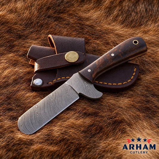 Roseguard Rancher Damascus Castration Knife – Rosewood Handle Arham Cutlery