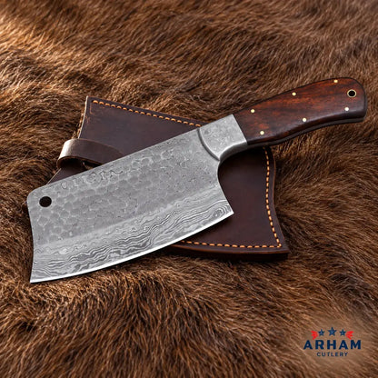 Rosewood Forgecleaver Damascus Cleaver Knife – 6" Blade Arham Cutlery