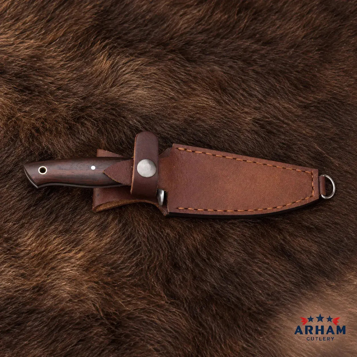 Rosewood Needlecrest Damascus Hunting Knife – Stabilized Rosewood Handle Arham Cutlery