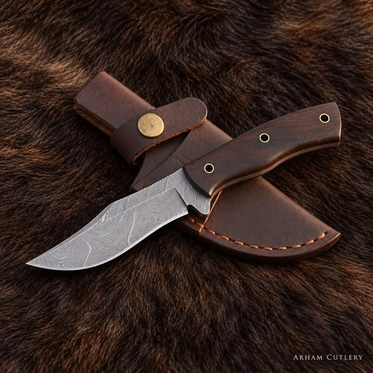 Rosewood Curvecrest™ Damascus Hunting Knife – 5" Blade Arham Cutlery