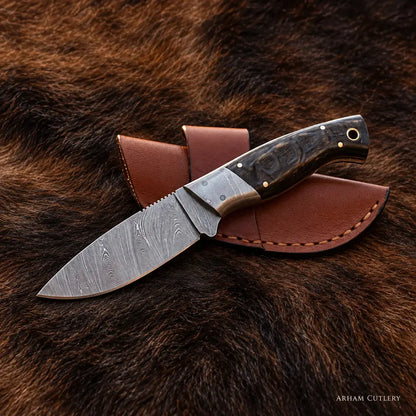 Ramhorn Trailcrest™ Damascus Hunting Knife – Ram Horn Handle Arham Cutlery