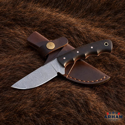 Rosewood Archcrest™ Damascus Hunting Knife – Rosewood Handle Arham Cutlery