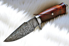 Lade das Bild in den Galerie-Viewer, Handmade Damascus steel hunting knife with walnut wood handle and leather sheath – Arham Cutlery
