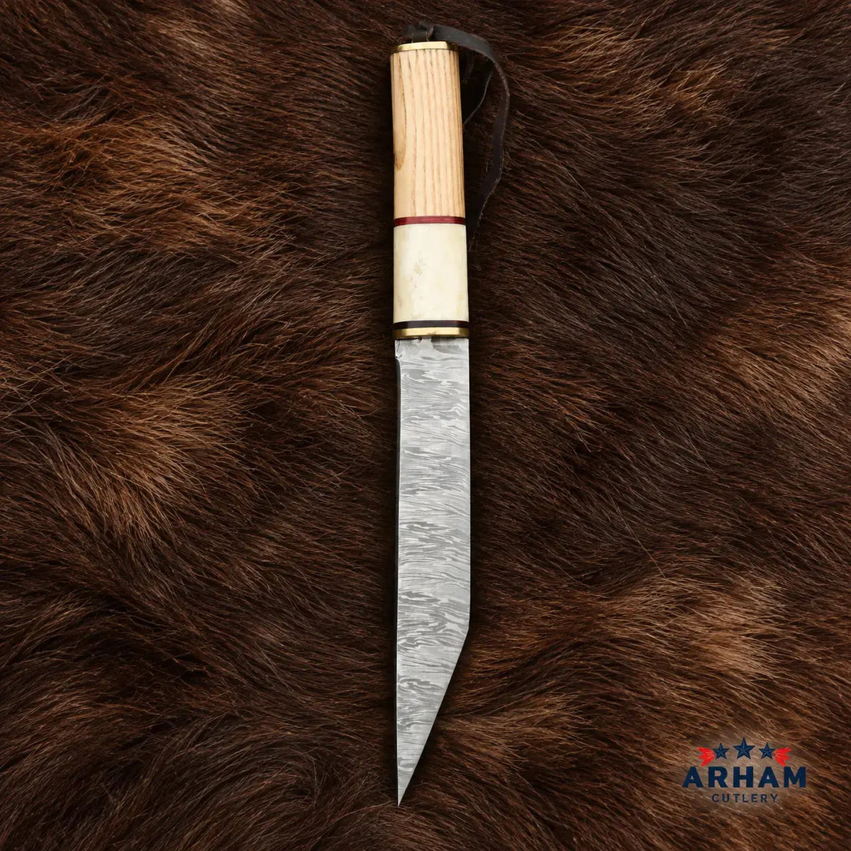 Ravenback Viking Seax Knife – Broken Back Damascus & Bone Handle Arham Cutlery