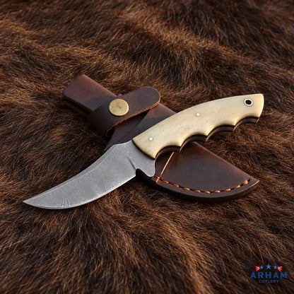 Bone Upsweep™ Damascus Skinning Knife – Natural Bone Handle Arham Cutlery
