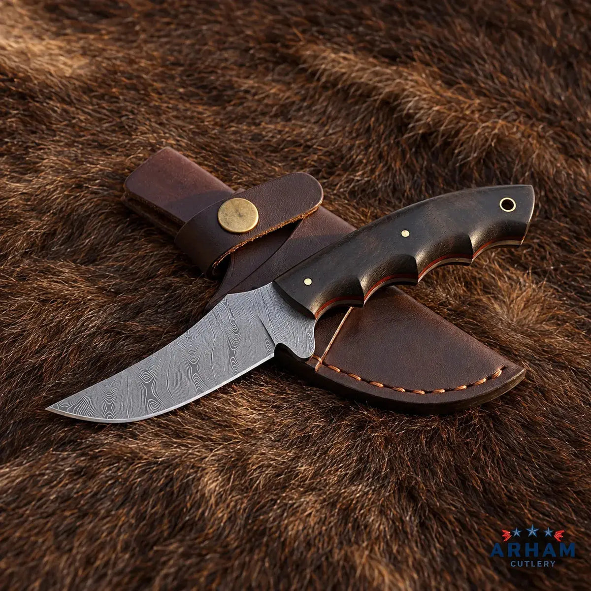 Rosewood Upsweep™ Damascus Skinning Knife – Rosewood Handle Arham Cutlery