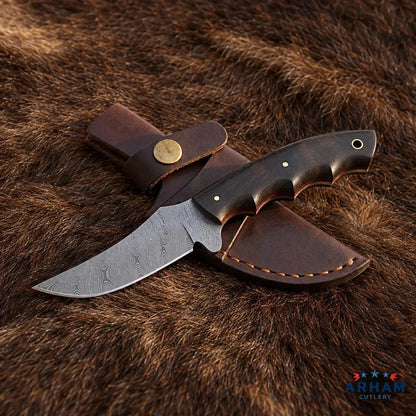 Rosewood Upsweep™ Damascus Skinning Knife – Rosewood Handle Arham Cutlery