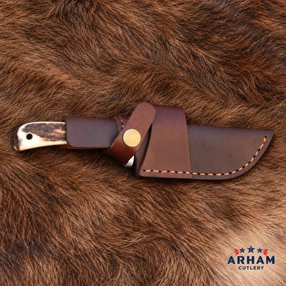 Redstag Guthorn Damascus Gut Hook Skinning Knife – Stag Handle Arham Cutlery