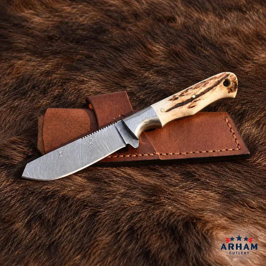 Redstag Svelte™ Damascus Skinning Knife – Stag Antler Handle Arham Cutlery