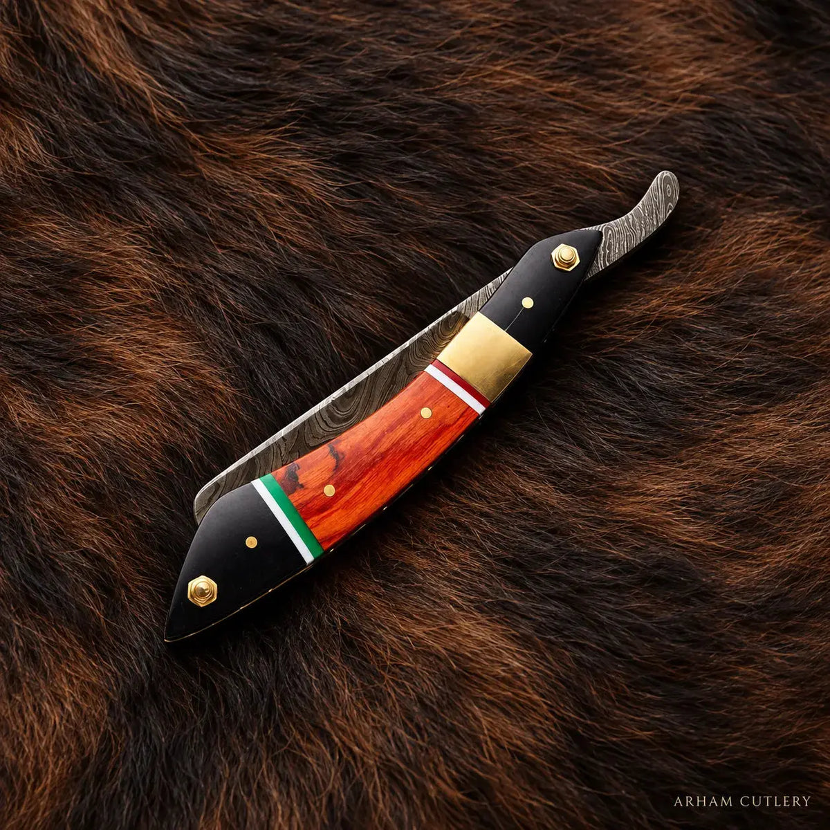 Ravenedge Shavecrest™ Damascus Steel Straight Razor Arham Cutlery