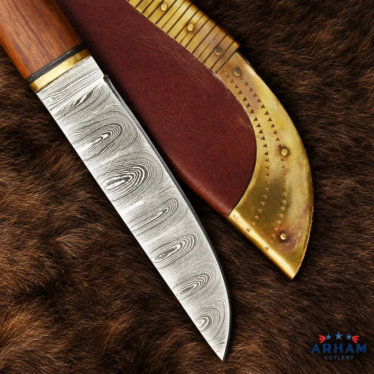 Norsewood Raven Viking Seax Knife – Damascus Steel & Wood Handle Arham Cutlery