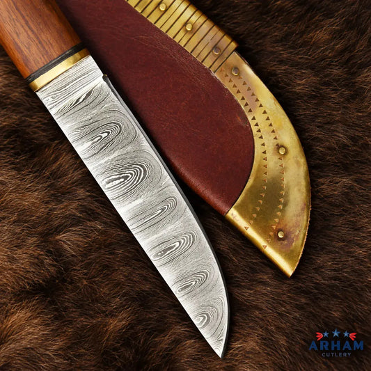 Norsewood Raven Viking Seax Knife – Damascus Steel & Wood Handle Arham Cutlery