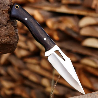 Handmade Bushcraft Skinner Knife – 8" Full Tang High Carbon Steel Hunting Knife with Dark Wood Handle & Leather Sheath