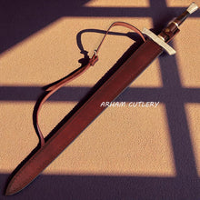 Load image into Gallery viewer, Elite Damascus Sword with Floral Brass Guard and Polished Wood Handle – Arham Cutlery


