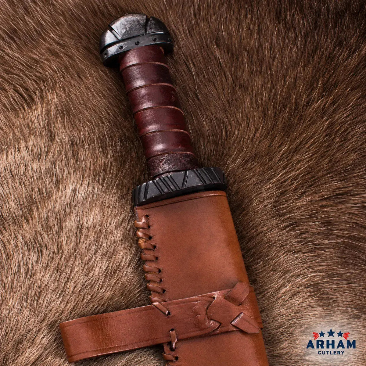 Ironhide Viking Long Seax Knife – Carbon Steel & Leather Wrapped Handle Arham Cutlery