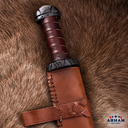 Ironhide Viking Long Seax Knife – Carbon Steel & Leather Wrapped Handle Arham Cutlery