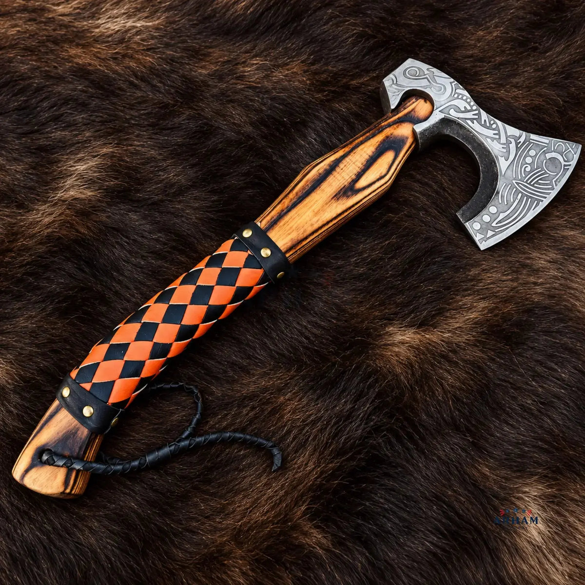 Rosewood Valhalla Hand-Forged Viking Axe – Carbon Steel & Rosewood Handle Arham Cutlery