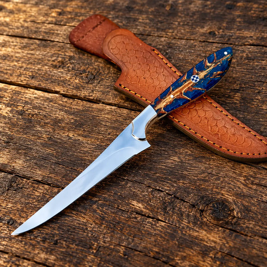 Handmade Carbon Steel Fillet & Fishing Knife with Hardwood Handle & Leather Sheath | Arham Cutlery Arham Cutlery