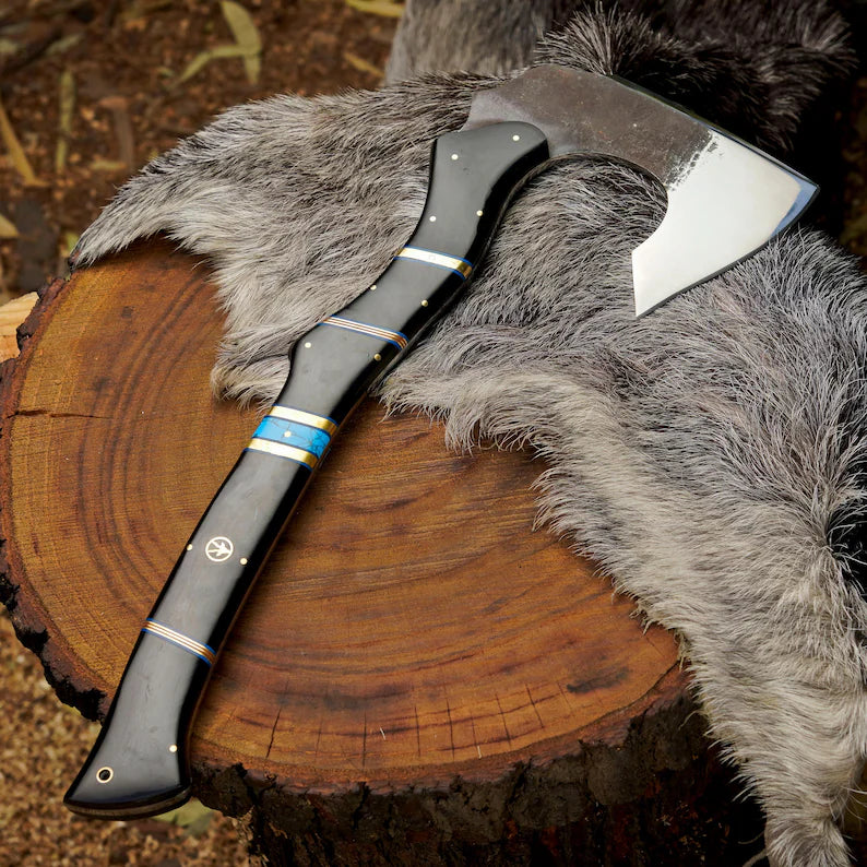 Handmade Forged Viking Axe – 1095 High Carbon Steel Bushcraft Hatchet with Leather Sheath | Arham Cutlery