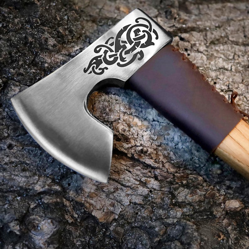 Handmade Viking Woodcraft Hatchet – 1060 Carbon Steel Camp Axe with Ash Wood Handle Arham Cutlery