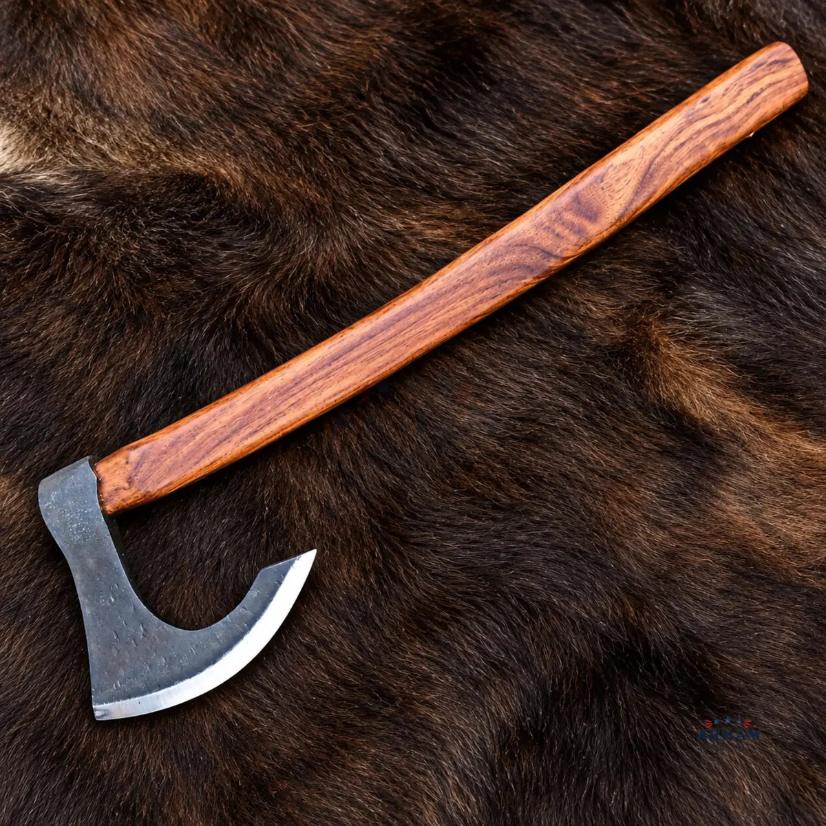 Rosewood Jotunn Hand-Forged Viking Axe – Black Carbon Steel & Rosewood Arham Cutlery