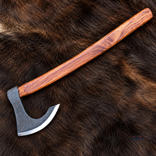 Rosewood Jotunn Hand-Forged Viking Axe – Black Carbon Steel & Rosewood Arham Cutlery