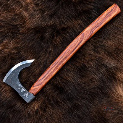 Rosewood Jotunn Hand-Forged Viking Axe – Black Carbon Steel & Rosewood Arham Cutlery
