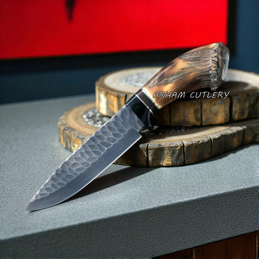Frontier Fang Hunting Knife | 1095 High Carbon Steel Blade & Stag Horn Handle – Handmade by Arham Cutlery