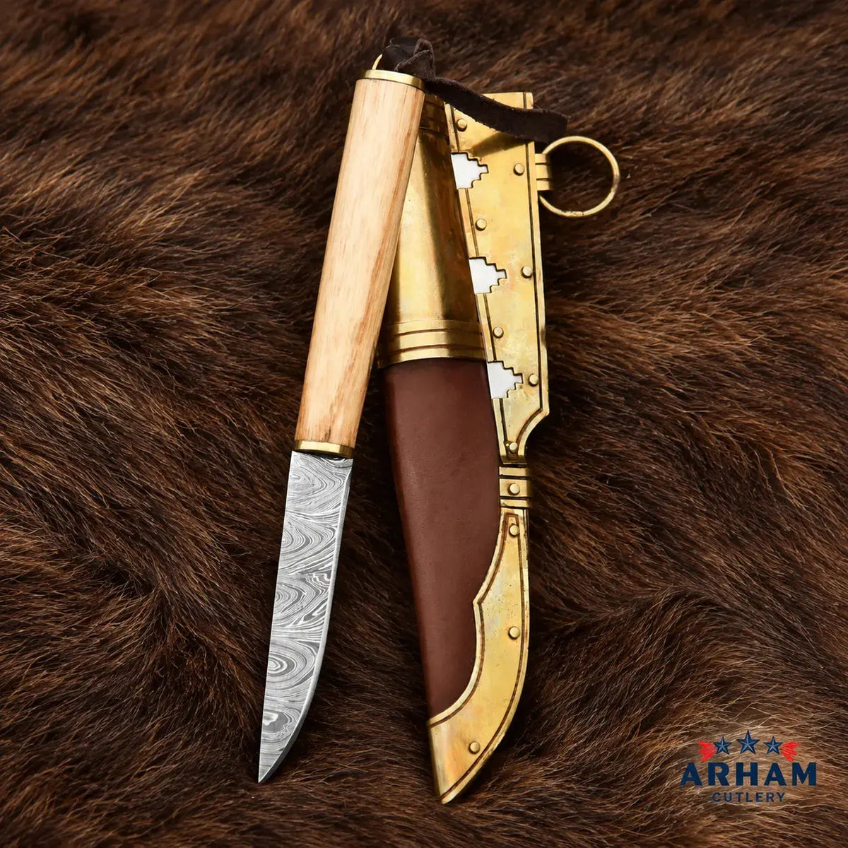 Gotland Raven Viking Knife – Damascus Steel & Wood Handle Arham Cutlery