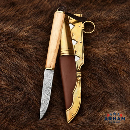 Gotland Raven Viking Knife – Damascus Steel & Wood Handle Arham Cutlery
