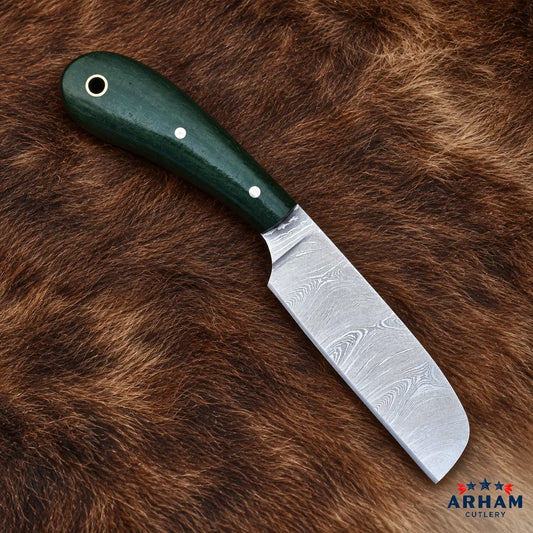 Kalecrest Rancher Damascus Castration Knife – Green Micarta Arham Cutlery