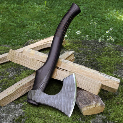 Compact Wilderness Hatchet – Handmade 1060 Carbon Steel Camp Axe with Ash Wood Grip Arham Cutlery