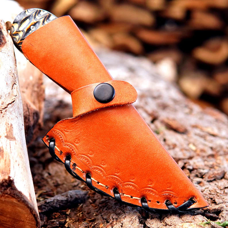 Hand Forged Damascus Steel Skinner Knife – 7" Bushcraft Hunting Knife with Pakka Wood Handle & Leather Sheath