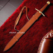 Load image into Gallery viewer, Wolfskin Raider Damascus Viking Sword with Leather Sheath
