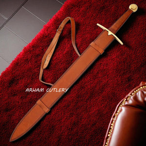 Wolfskin Raider Damascus Viking Sword with Leather Sheath
