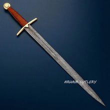 Load image into Gallery viewer, Wolfskin Raider Damascus Viking Sword with Leather Sheath
