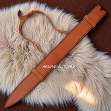 Load image into Gallery viewer, Wolfskin Raider Damascus Viking Sword with Leather Sheath
