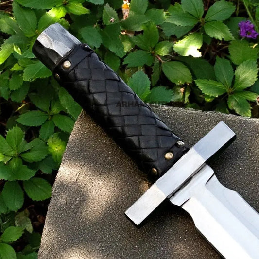 Hand-Forged J2 Steel Short Sword with Leather Sheath – 17” Tactical Combat Blade