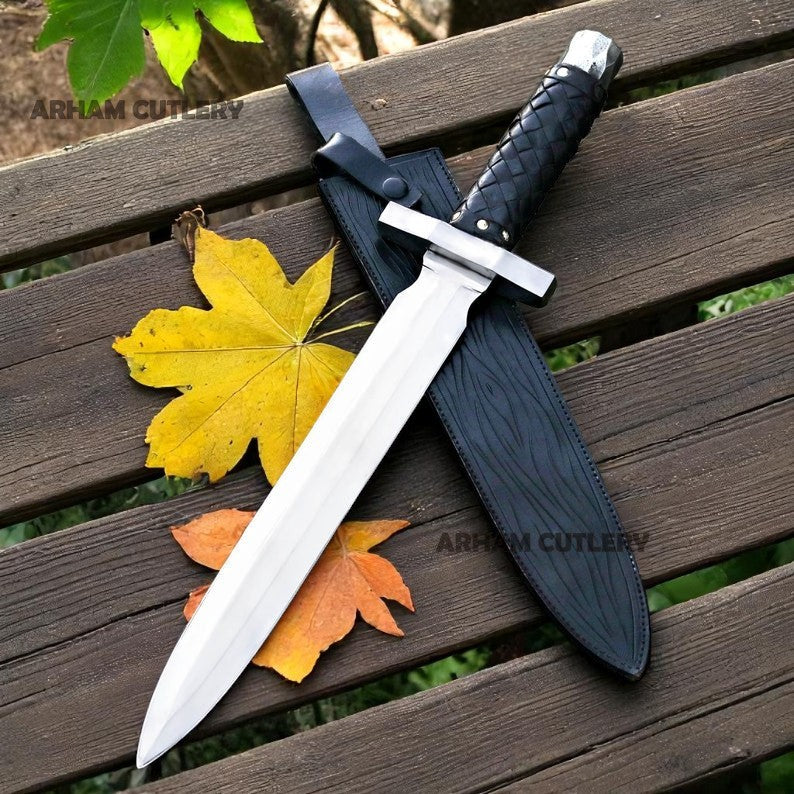 Hand-Forged J2 Steel Short Sword with Leather Sheath – 17” Tactical Combat Blade
