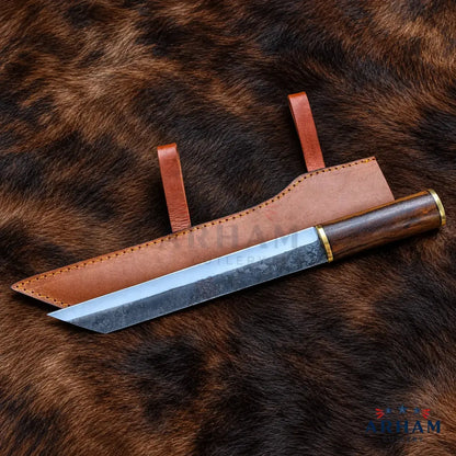 Walnutforge Ravencrest™ Carbon Steel Seax – Walnut Handle & Brass Accents Arham Cutlery